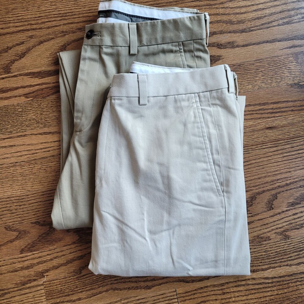 Lot of 2 Eddie Bauer 33 x 32 Wrinkle Free Classic Cut Khaki Pants